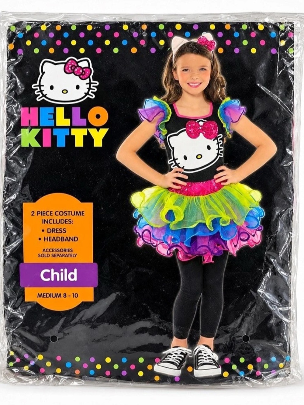 Hello Kitty Rainbow Ruffle Dress & Headband Costume Girls Medium 8–10